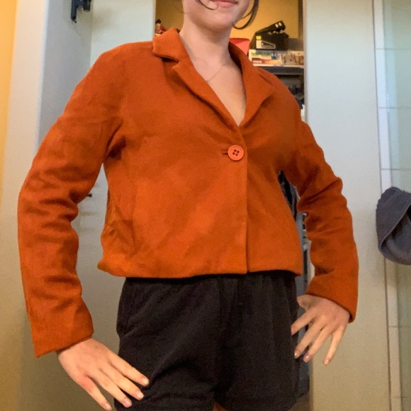 Gloria Gaudette Cropped Orange Blazer with Pockets and Button Size US 12 - Picture 3 of 7